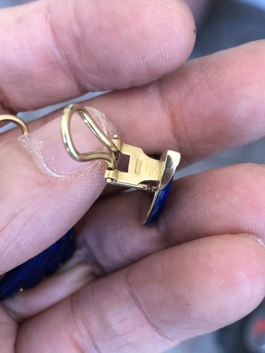 Stunning 18k Solid Gold Click-in lever back Earrings With Large Lapis Lazuli - Picture 7 of 12