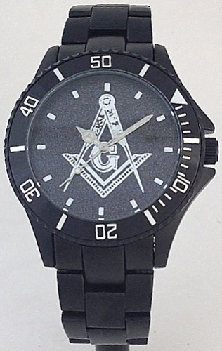 BLACK ALUMINUM MASONIC WATCH - SQUARE & COMPASS MEDALLION DIAL - NEW - 第 1/4 張圖片