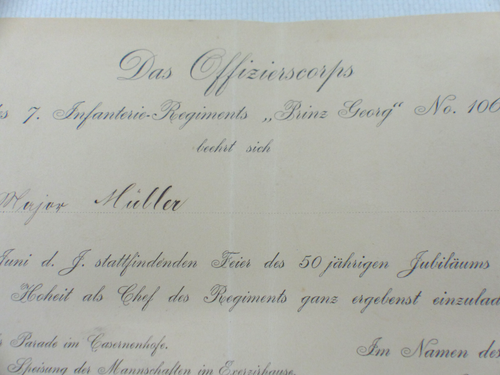 Einladung 50 Jubiläum 7. Infanterie Regiment "Prinz Georg" Nr.106 - Bild 2 von 3