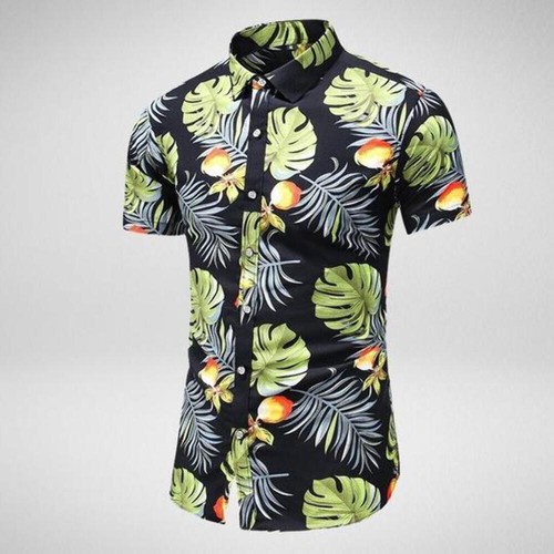 Men's Slim Fit Short-Sleeve Printed Shirt, Pointed Collar, Polyester Blend, Casu - Picture 24 of 80