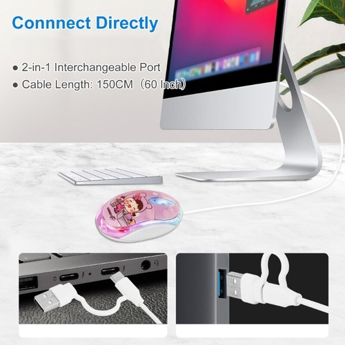 2 in 1 Wire Mouse USB C TypeC Wire Mouse 1000DPI 7 LED Backlight Mouse
