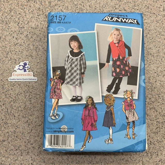 2000s UNCUT Simplicity Sewing Pattern 2157 Childrens Girls Sleeveless Short Long Sleeves Dress Jumper Yoke Vest Size 12,1,2,3