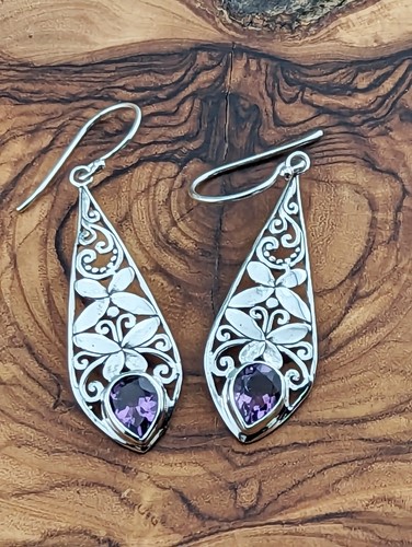 Handcrafted Sterling Silver and Amethyst with Butterfly Earrings - Afbeelding 1 van 8