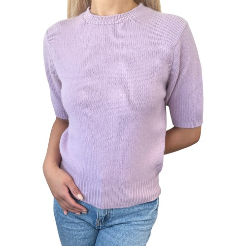 CHANEL Vintage CC Mark Logo Knit Sweater Top Short Sleeve Cashmere Purple - Picture 2 of 11