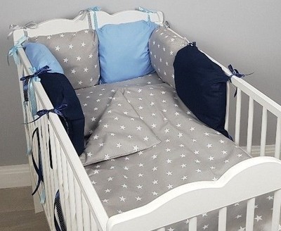 8 pc pour bébé//Lit bébé Ensembles De Literie Oreiller Anti-Chocs cas Gris Big stars bleu