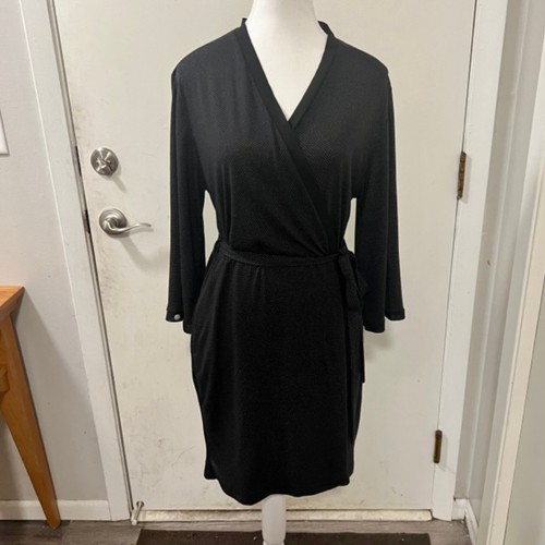 Vestido envolvente Jones New York para mujer negro con punto de alfiler blanco manga larga talla S/M - Imagen 5 de 13