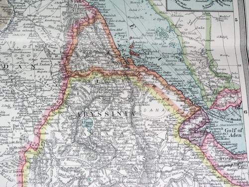 1908 ANTIQUE MAP OF EGYPT SUDAN ETHIOPIA ABBYSINIA SOMALIA RED SEA AFRICA - Picture 8 of 11