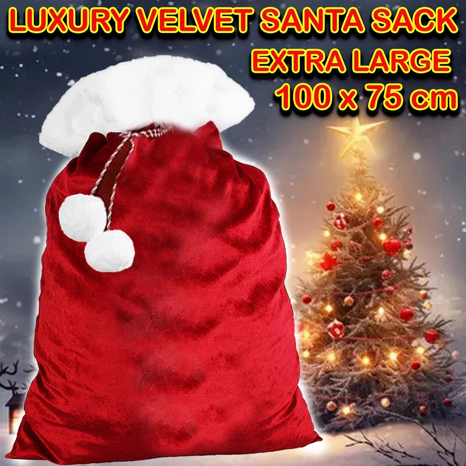 XXL Santa Sack Luxury Velvet Christmas Xmas Present Gift Bag 100x75cm Drawstring