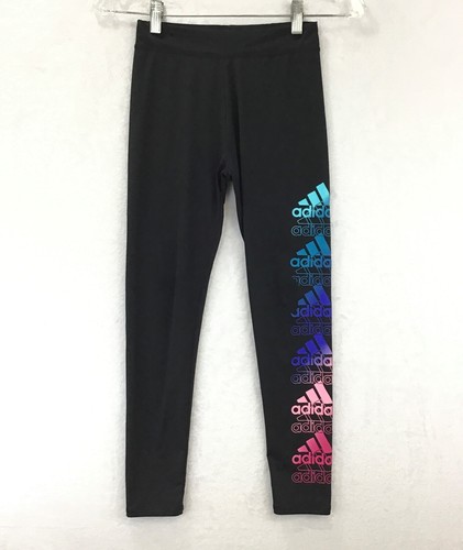 Adidas / Spell-Out Colorful Logo Black Athletic Stretch Pants Leggings / M 10-12 - Picture 7 of 8