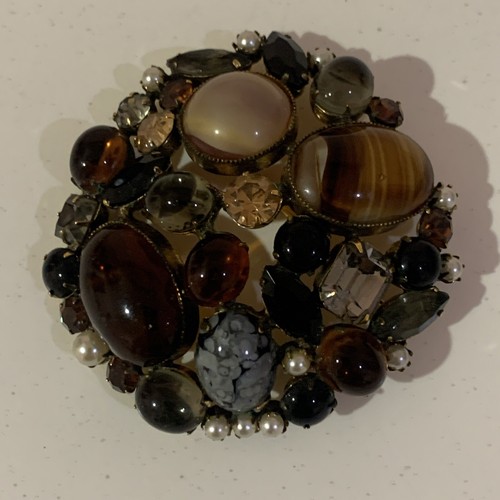 VINTAGE ORIGINAL SIGNÉ PAR ROBERT MIRIAM ÉPOQUE HASKELL LG. ROND MULTI PIERRE/PERLE - Photo 1/20