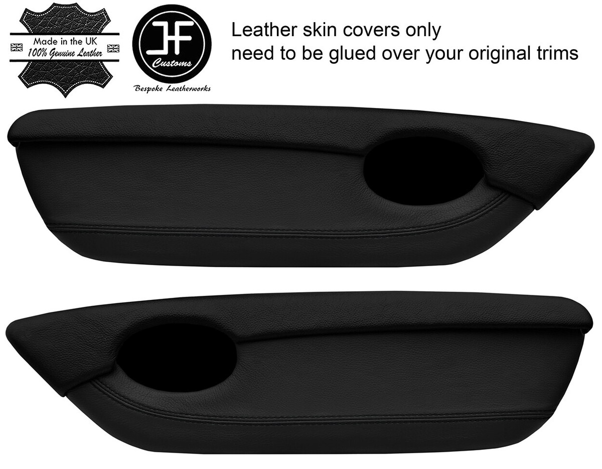 BLACK & BLACK 2 TONE LEATHER 2X DOOR CARD TRIM COVERS FITS MG TF