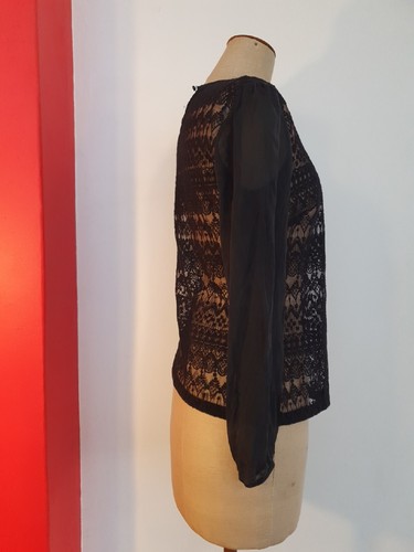 Jigsaw Blouse Shirt Top Black Lace & Silk Sleeves Size 8 - Picture 3 of 12