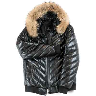 BARYA Leather Bomber Jacket with Real Fur