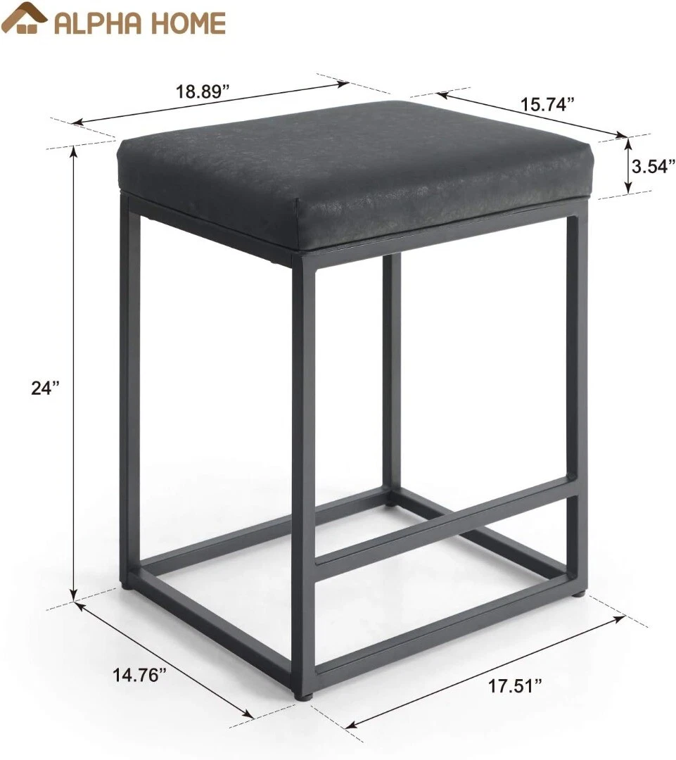 ALPHA HOME Bar Stools Black Counter Height Barstool with Footrest 24inch