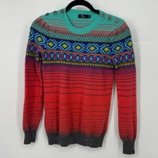 Neve sweater size small colorful merino lambswool angora pullover ski snow