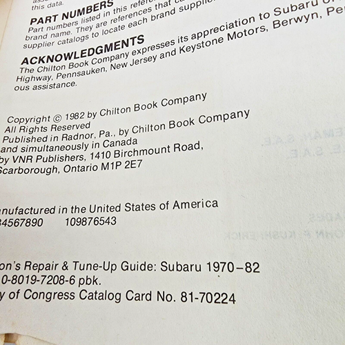 Chilton's Subaru 1970 - 1982 Car Auto Repair Manual 6982 Book USA Canada Vintage - Picture 4 of 13