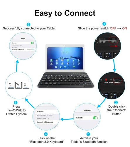 Mini 7-10 Inch Rechargeable Bluetooth Keyboard For Android Desktop Tablet - Picture 6 of 13