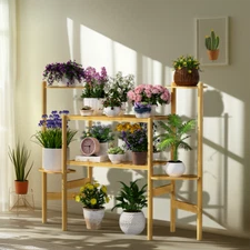 6 Tiers Bamboo Plant Stand Corner Flower Pots Holder Plant Shelf Indoor Outdoor