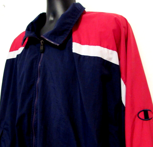 VTG Champion Windbreaker Men XL Embroidered Logo Blue Red White Color Block 90's