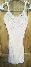 Vintage Slip Dress 34 Pink Stretch Nylon Floral Lace Romantic Coquette