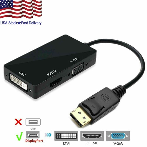 Câble convertisseur adaptateur 3 en 1 port d'affichage DP mâle vers HDMI/DVI/VGA femelle 1080P - Photo 1/12