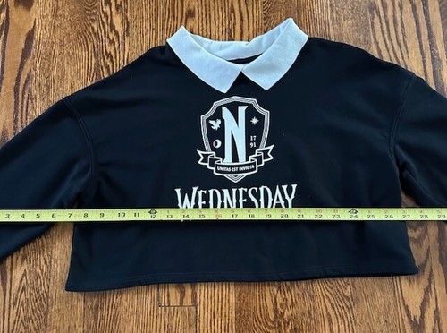 H&M GIRLS KIDS BLACK Wednesday Addams Sweatshirt Long Sleeve CROP SIZE 12/14 - Picture 3 of 7