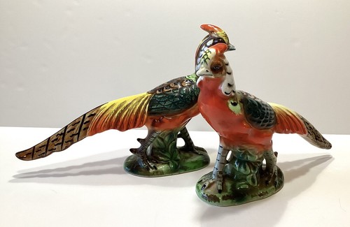 Vintage Wales Paar bunte Fasan Keramik Figuren Made in Japan LESEN