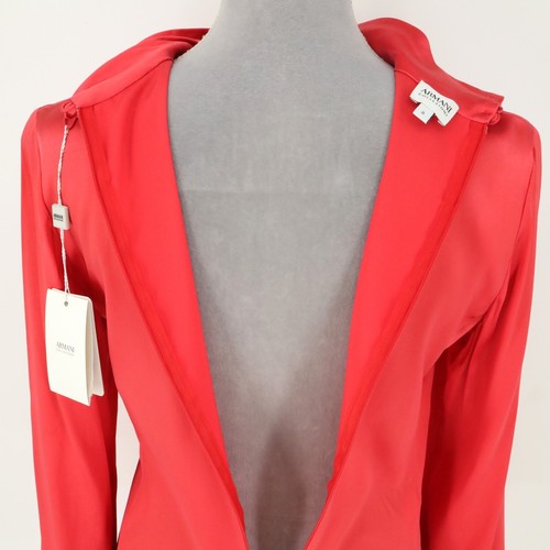 Armani Collezioni Top Womens 8 Orange Red Silk Satin Pleated Zip Blouse New - Picture 16 of 18