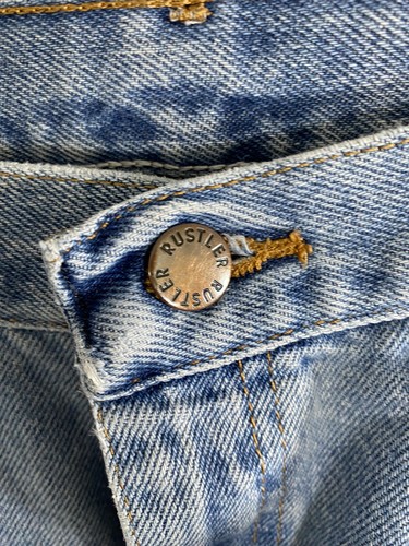 Rustler Mid Rise Light Wash Denim Straight Leg Distressed Blue Jeans Baggy 38x32 - Picture 2 of 16