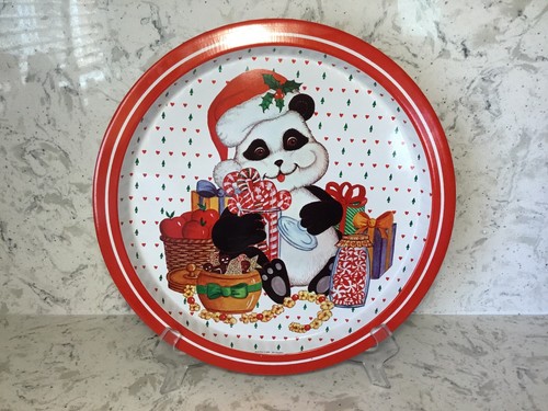 Vintage Giftco Inc. Panda  13" Round Metal Holiday Serving Tray Hong Kong - Bild 1 von 9