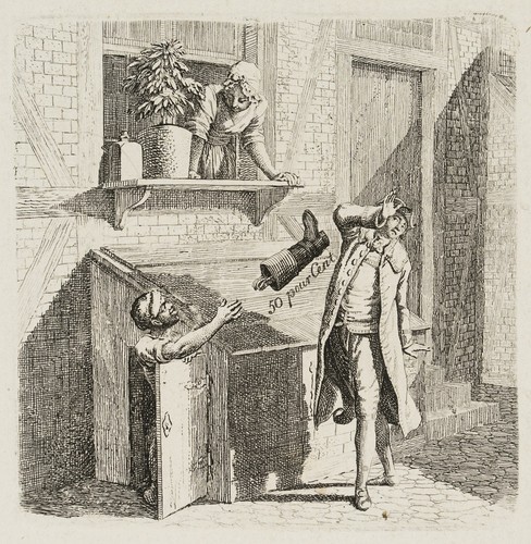 D. CHODOWIECKI (*1726), El parpadeo de zapatos banquero, 1775, rueda. Figura - Imagen 1 de 4