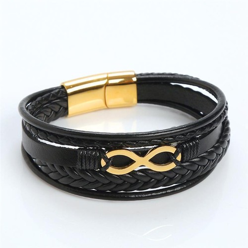 Pulsera de Cuero Trenzado Para Hombre Mujer Brazalete Infinito de Acero Titanio - Bild 5 von 31