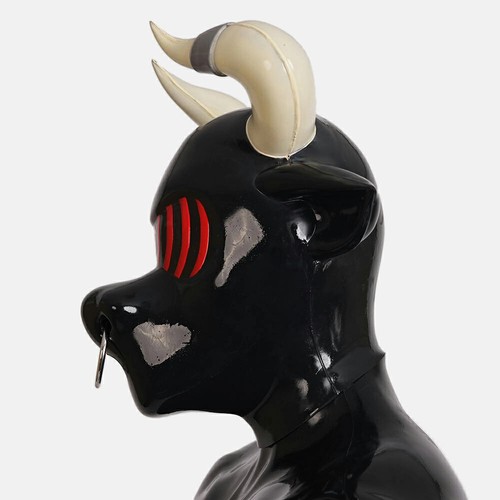 FURRJOI Silicone BDSM Red Bull Drone Mask Hood Headgear Cosplay Party Costume - Picture 4 of 4