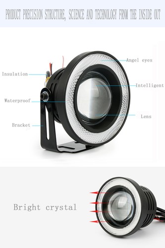 Pair 2.5" COB LED Fog Light Projector Lamp + White Halo Angle Eyes Ring Bulb DRL - Picture 3 of 6