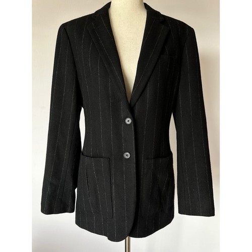 Lauren Ralph Lauren Women’s Lambswool Blazer Black Pinstripe 2 Button Sz 10 - Picture 2 of 17