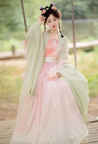 Pink Green Tang Dynasty HanFu Dress| Butterfly Reverie - Picture 1 of 15