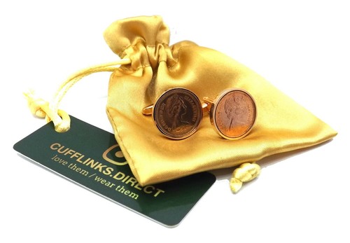 1971 Heads British Half Penny Coins in Rose Gold Setting Men 50 Years Cufflinks - Picture 4 of 9