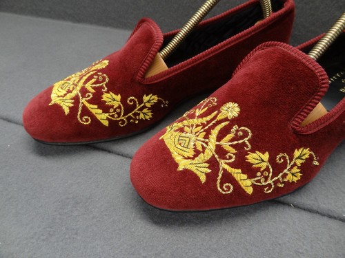 Shipton & Heneage UK 8 - US 9 Velvet Gold Embroidered Loafer House Shoe Slipper - Picture 6 of 21