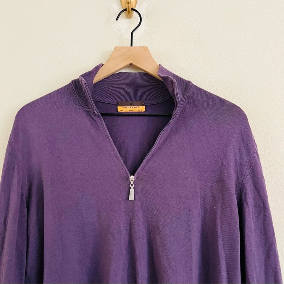 Suéter Pullover Davide Cenci Para Hombre Púrpura 1/4 Cremallera Talla 52/Grande Foto 3 de 4