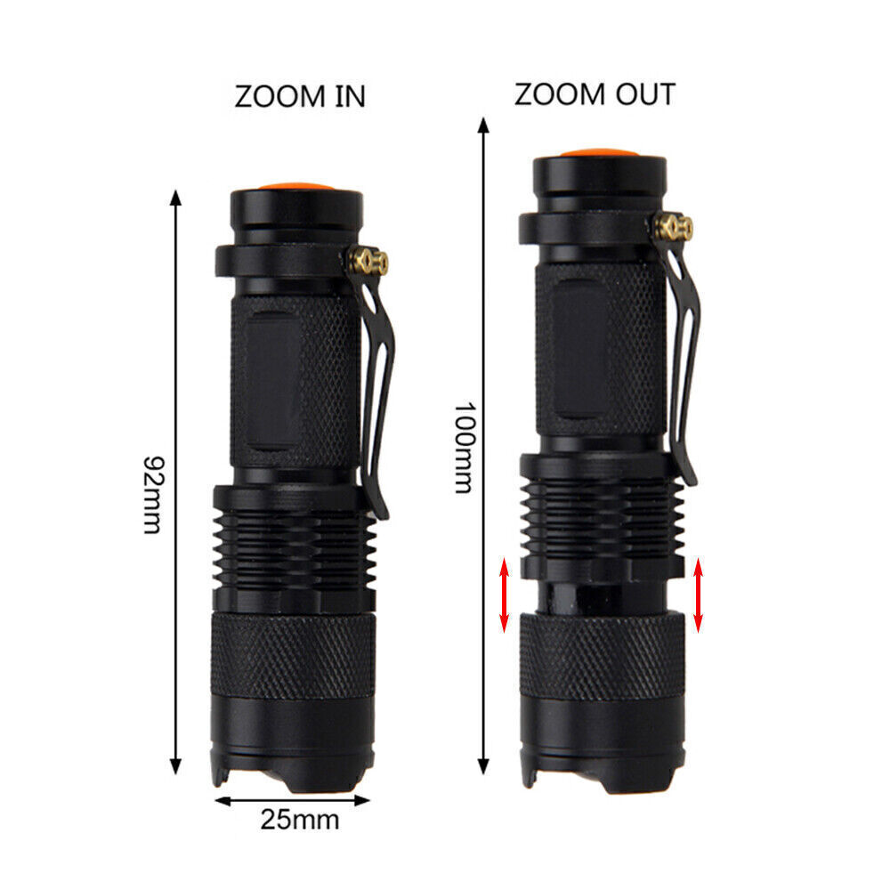 2x Mini LED Taschenlampe Handlampe Taschenleuchte Fokus 3 Licht Modi DE Seller