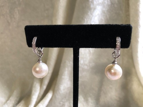 HONORA x DIAMONIQUE CZ MING HUGGIE HOOP EARRINGS, SS OR 18K CLAD (M4407-24) - Picture 3 of 21