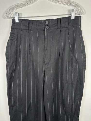Vintage Esprit Pants Black High-Rise Pleated Trousers Pants Cuff 13/14 Pinstripe - Picture 18 of 19