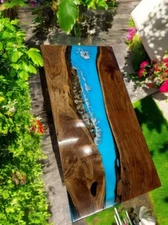 Blue Ocean Wave Epoxy Resin Dining Table Top Custom Resin Art  Modern Dining Dec