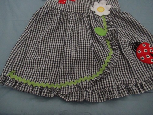 P40 Girls Size 12 Months Black and white Check Red Trim Dress Button and Tie Bac - Picture 7 of 8