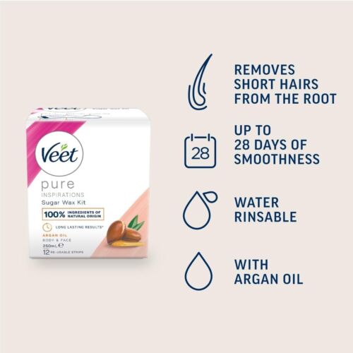 Veet Pure Inspirations Hair Removal Sugar Wax Kit Argan Oil 250ml, 250ml x 3 - Picture 4 of 8