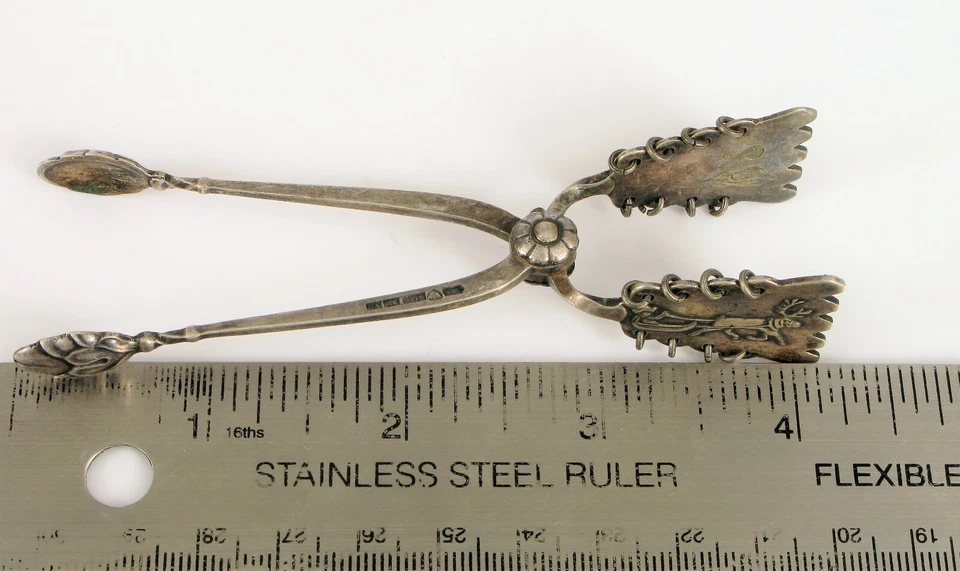 ANTIGUO SELLO DE PLATA FINLANDESA 813H HERMOSAS PINZAS DE AZÚCAR DE RENO EXTREMOS DE BELLOTA! Foto 4 de 4