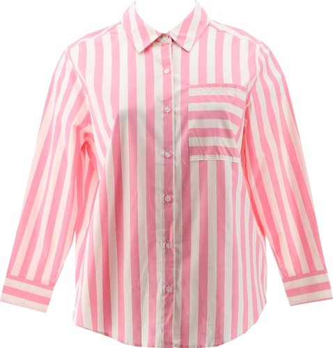 Studio Park Leah Williams Stretch Popeline Hemd mit Knöpfen rosa Streifen 1X neu ohne Etikett (705)
