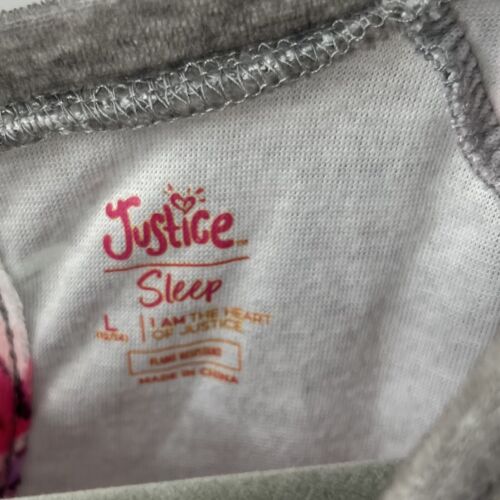 Justice Girls Pajama Romper Size L 12 / 14 Gray Pink Floral Velour One Piece - Picture 4 of 4