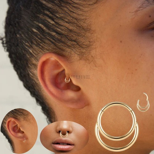 1pc Double Layered Hoops Septum Nose Rings Earrings Surgical Stainless Steel - Picture 25 of 60