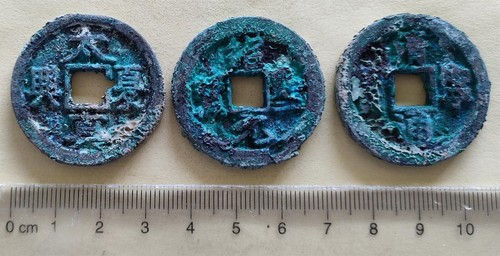 Ancient China Old Green Rust Bronze Statues 3Pcs
